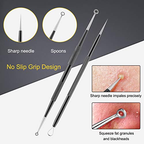 Pimple Popper Tool Kit - Boxoyx 10 Pcs Blackhead Remover Comedone Extractor Kit with Box for Quick and Easy Removal of Pimples, Blackheads, Zit Removing, Forehead,Facial and Nose (Black)