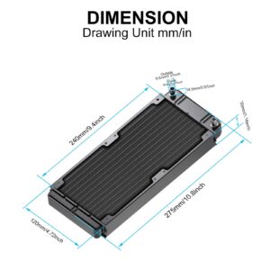 Clyxgs Water Cooling Radiator, 12 Pipe Aluminum Heat Exchanger Radiator with Fan for PC CPU Computer Water Cool System DC12V 240mm Black