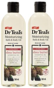 dr. teal's moisturizing bath & body oil 2-pack (17.6 fl oz total) moisture + ultra rich shea butter & essential oil. treat your skin, your senses, and your stress.