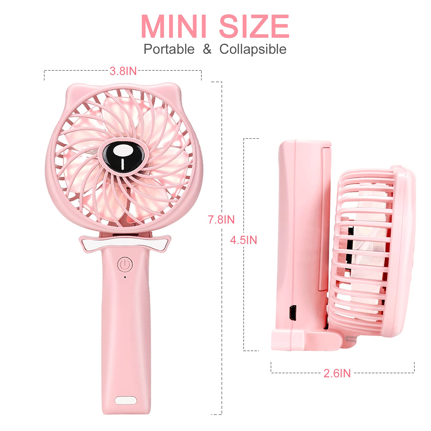 TriPole Mini Handheld Fan 2600mAh Battery Operated Fan 3 Speed Adjustable USB Rechargeable Small Portable Personal Fan Foldable Stroller Desk Table Fan for Kids Girls Woman Home Office Outdoor Travel