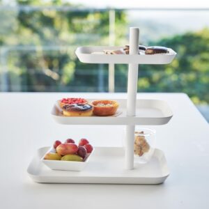 Yamazaki Home 3-Tier Serving Stand - Appetizer Tray Organizer for Party or Kitchen Steel One Size White