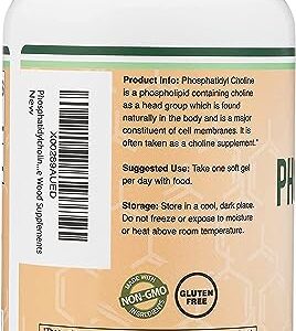 Phosphatidylcholine 1,200mg – 210 Softgels – Enhanced Version of Sunflower and Soy Lecithin (Choline Supplements) - Non-GMO and Gluten Free to Support Brain Health by Double Wood