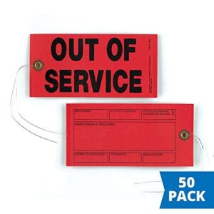 Out of Service Tags 50-pk. - 6.25" x 3.125", Red, Synthetic, 12" Tag Wires Attached