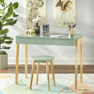 The Mezzanine Shoppe Riley Modern Two Tone Home Office Desk and Stool Set, 2 Piece, Mint