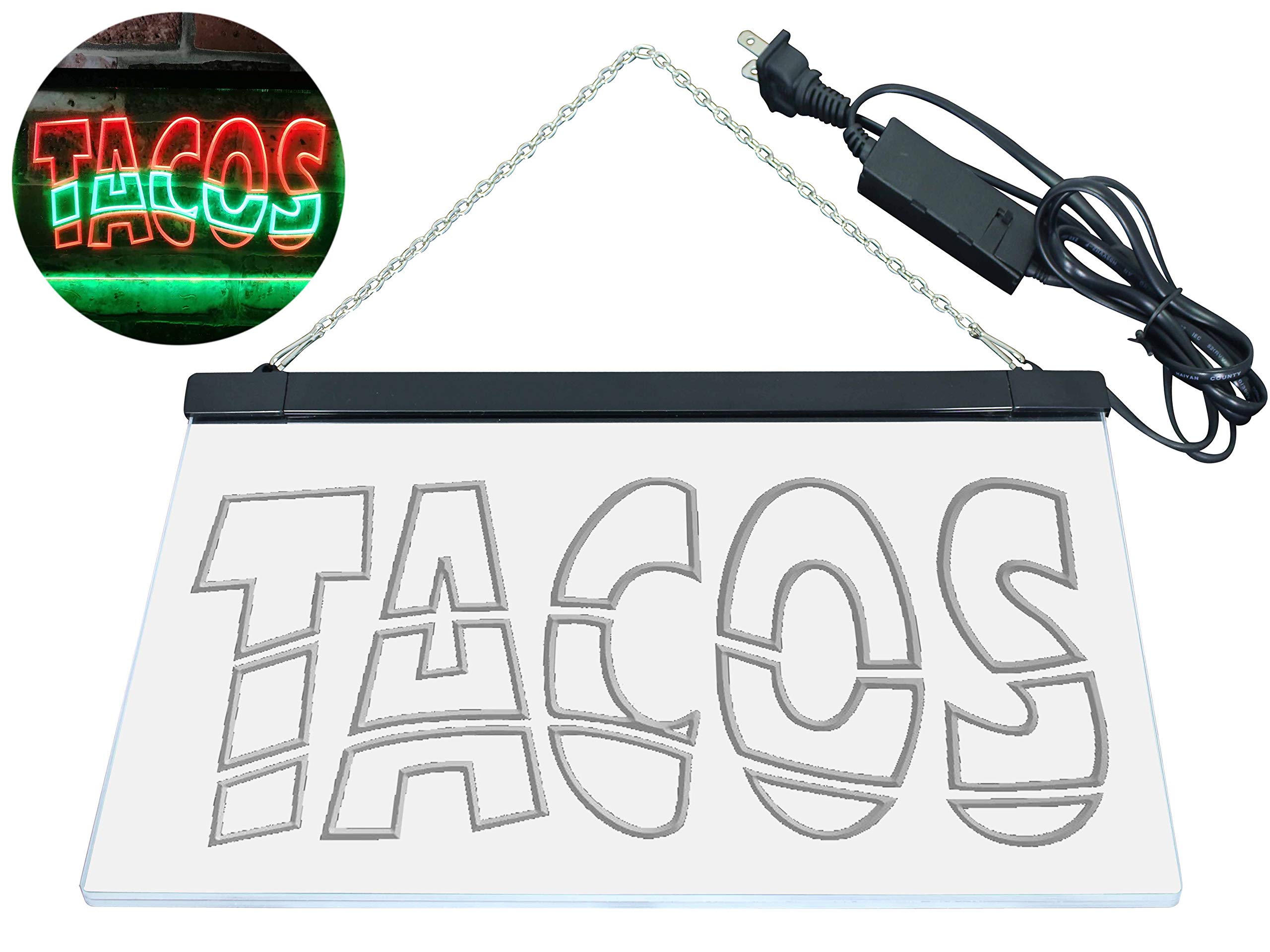 ADVPRO Mexican Tacos Restaurant Bar Dual Color LED Neon Sign Green & Red 16" x 12" st6s43-i0093-gr