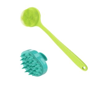 cinlitek silicone body scrubber & scalp massager, long handle back scrubber for shower brush,exfoliating body scrubber, shower scrubber for body brush, hair dandruff shampoo brush for men,women&kids