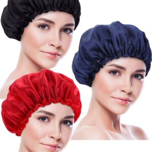 Blulu 3 Pieces Sleep Cap Satin Bonnet Night Sleeping Soft Hair Turbans for Women and Girls (Black red navy)