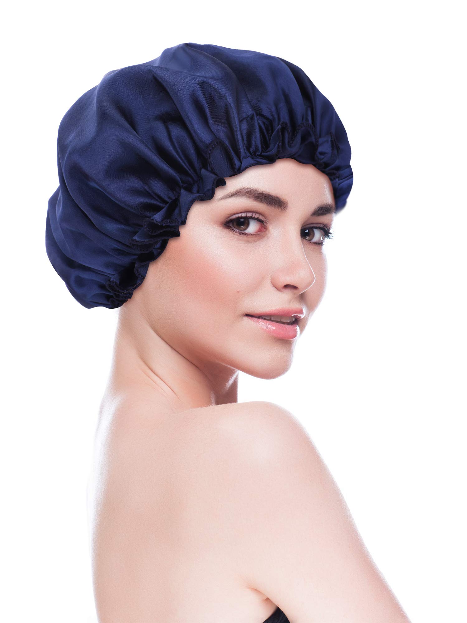 Blulu 3 Pieces Sleep Cap Satin Bonnet Night Sleeping Soft Hair Turbans for Women and Girls (Black red navy)