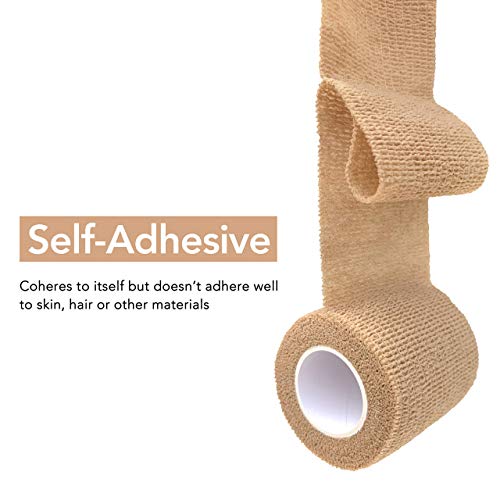 RISEN Cohesive Bandage 2” x 5 Yards, 6 Rolls, Self Adherent Wrap Medical Tape, Adhesive Flexible Breathable First Aid Gauze Ideal for Stretch Athletic