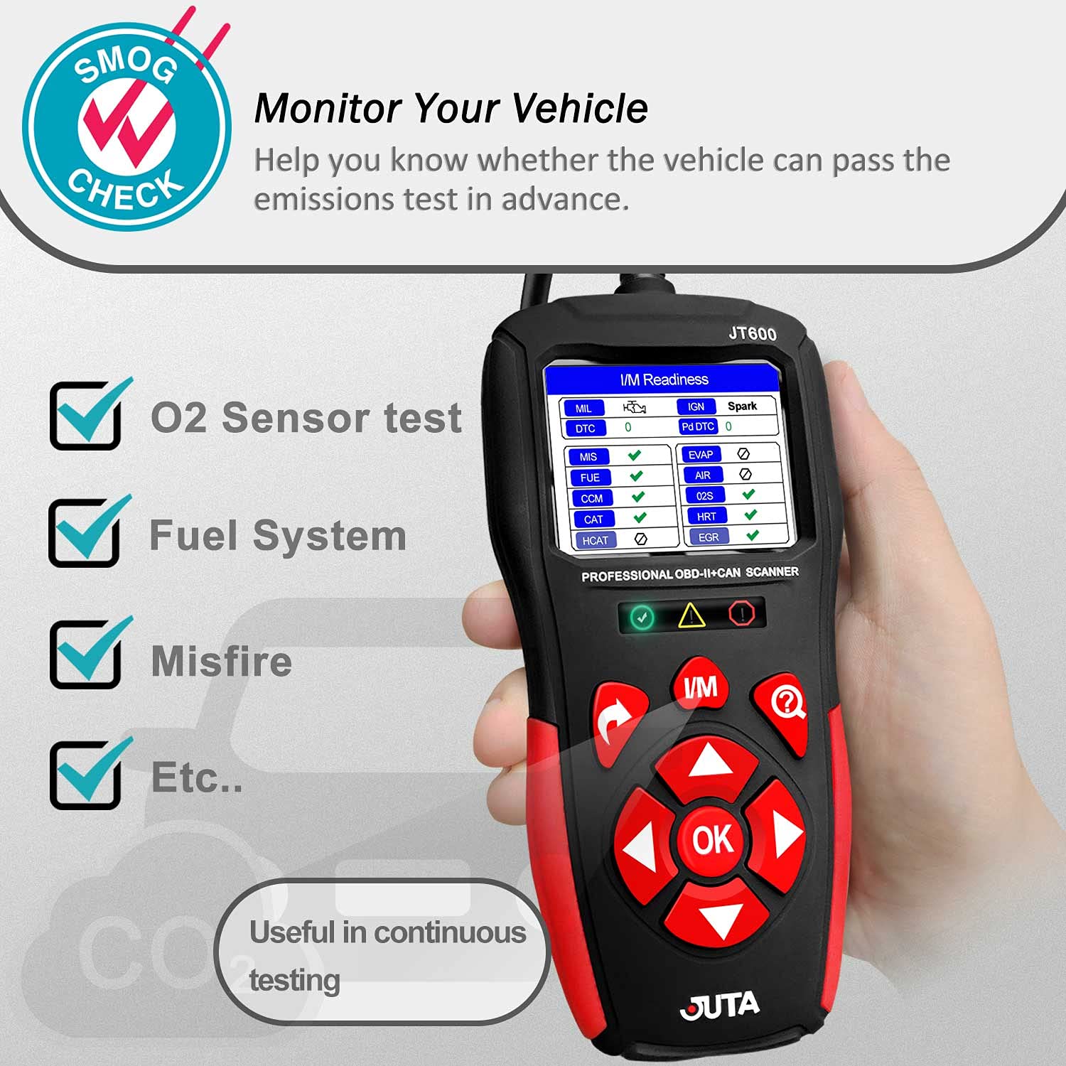 JUTA JT600 Car OBD2 Scanner Code Reader, Graphing Battery Test, Check Engine Diagnostic Scan Tool for All OBDII Vehicle After 1996