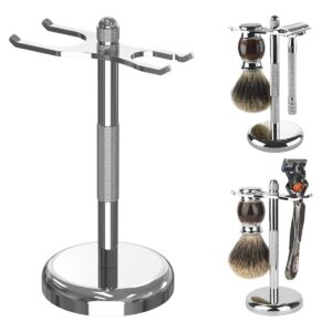 linkidea razor and brush stand holder, deluxe men's stainless steel shaving brush hanger base, shaver kit organizer for bathroom shower (silver)