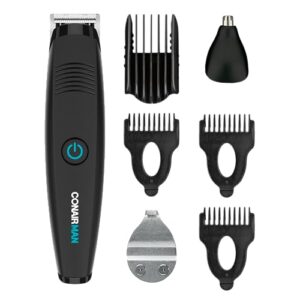 conairman all-in-one beard trimmer for men, for face, nose and ear hair trimmer, perfect for travel, 7 piece men's grooming kit, lithium battery-powered