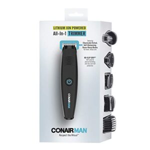 ConairMAN All-in-One Beard Trimmer for Men, for Face, Nose and Ear Hair Trimmer, Perfect for Travel, 7 piece Men's Grooming Kit, Lithium Battery-Powered