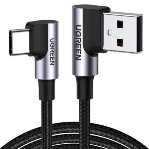 UGREEN USB to USB C Cable 90 Degree USB C Fast Charging Cord Compatible with iPhone 15/15 Plus/15 Pro/15 Pro Max/Samsung Galaxy S10/S10+/Pixel 7/6a/LG G8/G7/Pixel/Switch, etc, 1.6FT