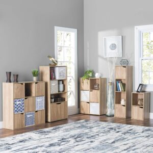 Home Basics Natural Shelves Wood Shelf with Doors, Room, Clothes Storage, Décor, Bookshelf, Toy Organizer Home & Office – 4 Open/5 Cabinet-Style (9 C, 9 Cube