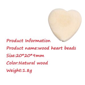 50pcs Natural 20mm Unfinished Wood Hearts Beads with Holes Eco-Friendly Wooden Handing Materials DIY Beading Craft Accessories (Heart Beads 50pcs)