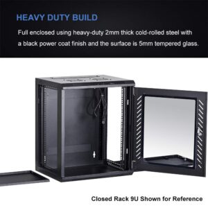 Kenuco Wall Mount Rack Server Cabinet Data Network Enclosure 19-Inch Server Network Rack with Locking Glass Door 16-Inches Deep (Black 04U)