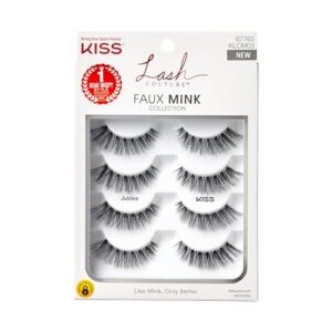 kiss lash couture, false eyelashes, jubilee', 10 mm, includes 4 pairs of lashes, contact lens friendly, easy to apply, reusable strip lashes, glue on