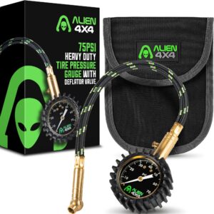 alien sunshade tire pressure gauge (0-75psi) heavy duty tire gauge, jeep gifts - easy read glow dial - tire gauges for tire pressure - air pressure gauge for car