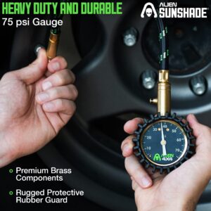 Alien Sunshade Tire Pressure Gauge (0-75PSI) Heavy Duty Tire Gauge, Jeep Gifts - Easy Read Glow Dial - Tire Gauges for Tire Pressure - Air Pressure Gauge for Car