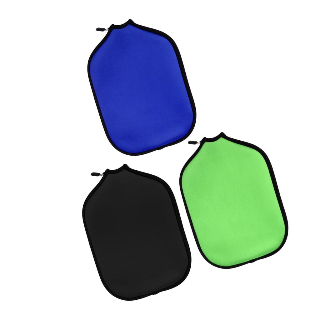 Prettyia 3pcs Neoprene Universal Pickleball Paddle Cover Sleeve Case Replace Black,Blue,Green