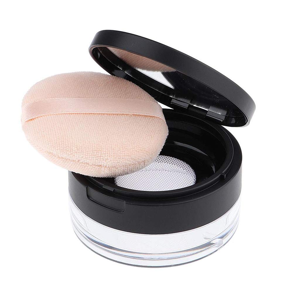 AKOAK Capacity 20 ml(0.67 oz) Empty Reusable Plastic Loose Powder Compact Container DIY Makeup Powder Case with Sponge Powder Puff,Mirror and Elasticated Net Sifter