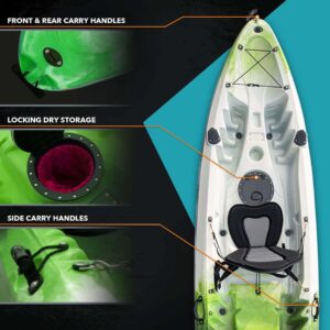 DRIFTSUN Teton 120 Hard Shell Kayak, 2 or 3 Person Sit On Top Fishing Kayak with 2 EVA Padded Seats, Includes 2 Aluminum Paddles and Fishing Rod Holder Mounts