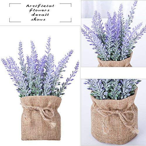 Artificial Mini Potted Flowers Plant Lavender for Home Decor Party Wedding Garden Office Patio Decoration (Linen 2set)
