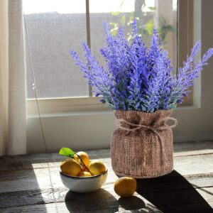 Artificial Mini Potted Flowers Plant Lavender for Home Decor Party Wedding Garden Office Patio Decoration (Linen 2set)