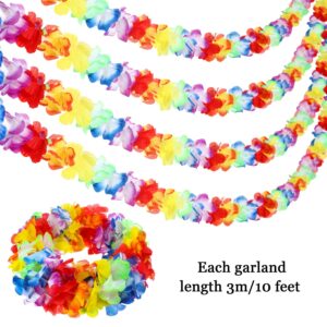 Jovitec Multicolor Tropical Flower Lei Garland Flower Leaves Banner for Hawaiian Luau Decorations (Style B, 10 Pack)