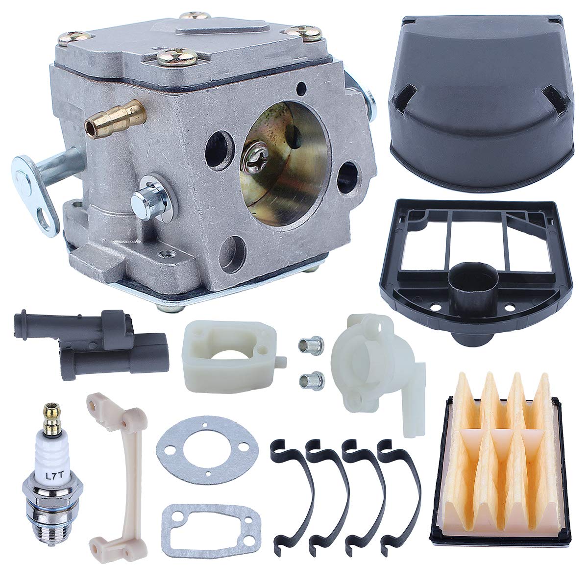 Adefol Carburetor Carb for Husqvarna 61 266 268 272 272XP Chainsaw with Bracket Air Filter Intake Manifold Gasket Spark Plug Elbow Grommet Kit