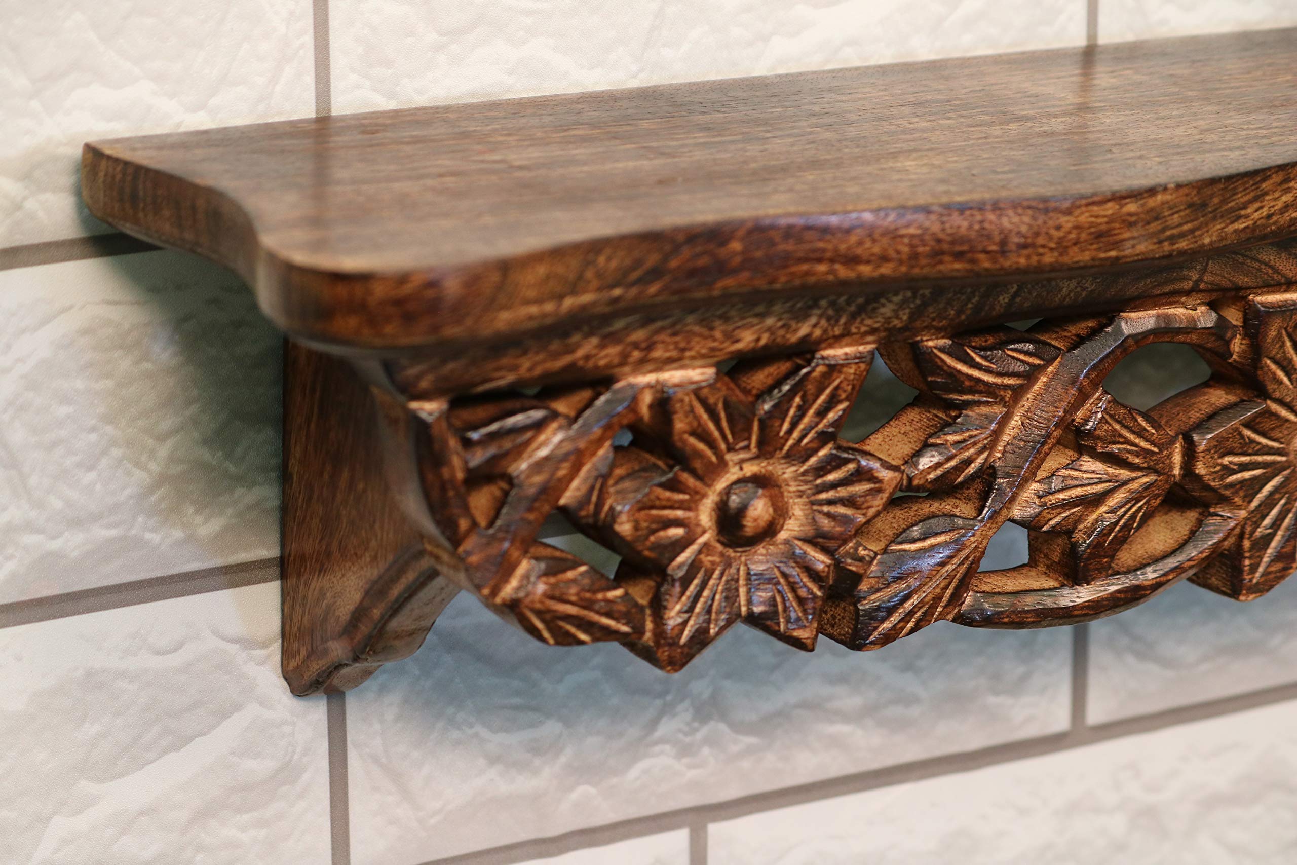 Worthy Shoppee Hand Carved Wall Decor Shelf for Living Room Home Office Drawing Room