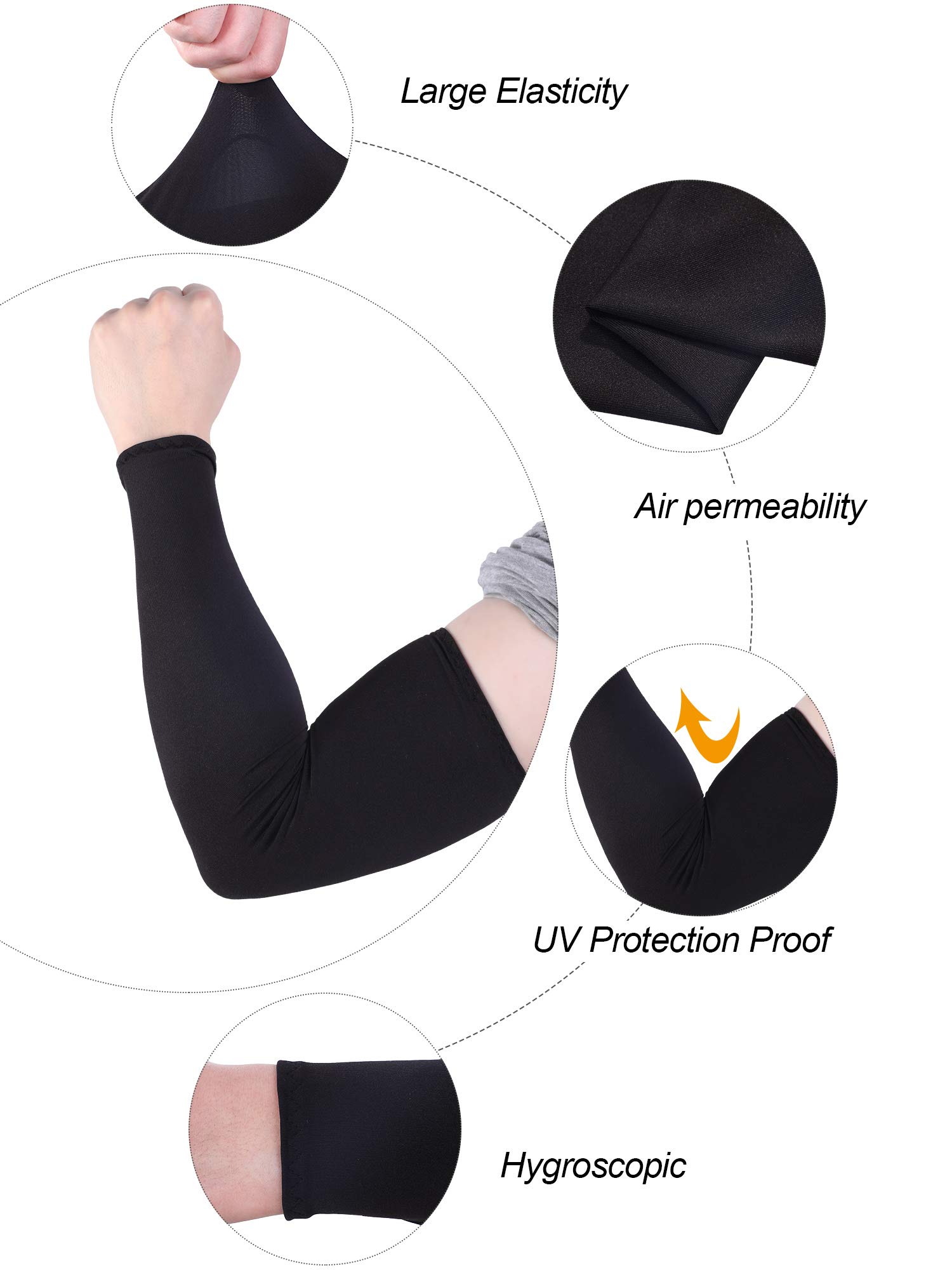 9 Pairs Unisex UV Protection Arm Cooling Sleeves Ice Silk Arm Cover for Men Women, Black