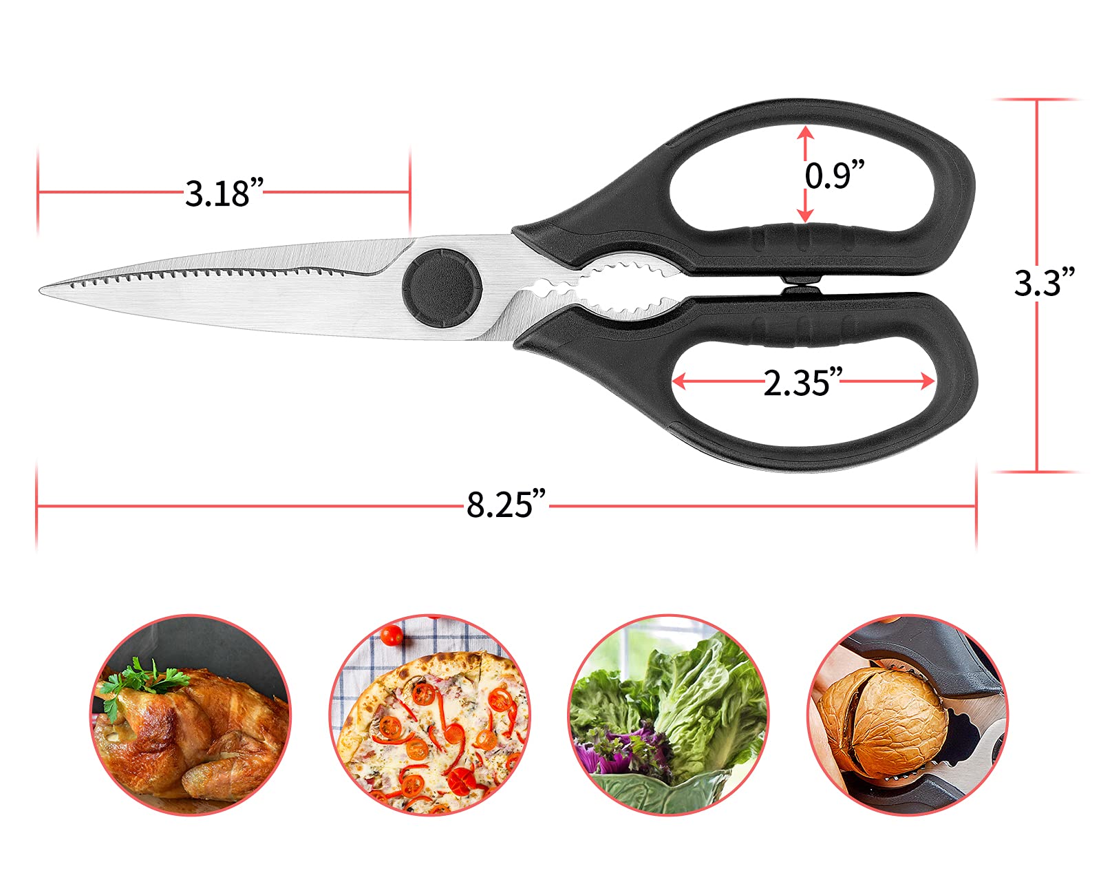 Multifunction Kitchen Scissors 2-Piece Set WELLSTAR, Heavy Duty Food Shears for Chicken Meat Vegetable Fish Herb Poultry Stainless Steel Cooking Scissors with Comfortable Handle Scissors Set (Black)