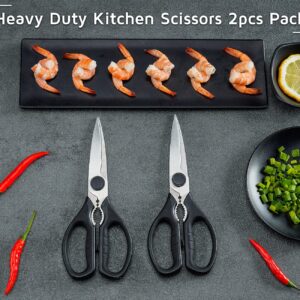 Multifunction Kitchen Scissors 2-Piece Set WELLSTAR, Heavy Duty Food Shears for Chicken Meat Vegetable Fish Herb Poultry Stainless Steel Cooking Scissors with Comfortable Handle Scissors Set (Black)