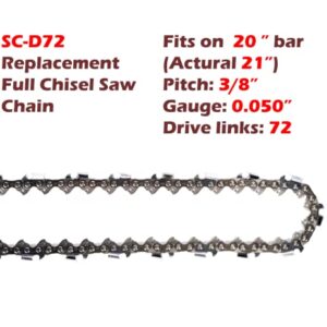 Reliable (2-PACK) Replacement D72 Full Chisel Saw Chain for 20 Inch Bar (actual 21"), Fits Husqvarna, Poulan, Craftsman, Makita, Stihl and others