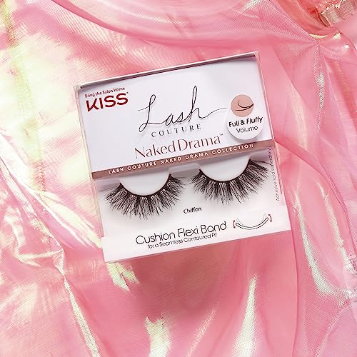 KISS Lash Couture Naked Drama False Eyelashes, Chiffon', Cushion Flexi Band, Contact Lens Friendly, Easy to Apply, Reusable Strip Lashes, Includes 1 Pair of Fake Lashes