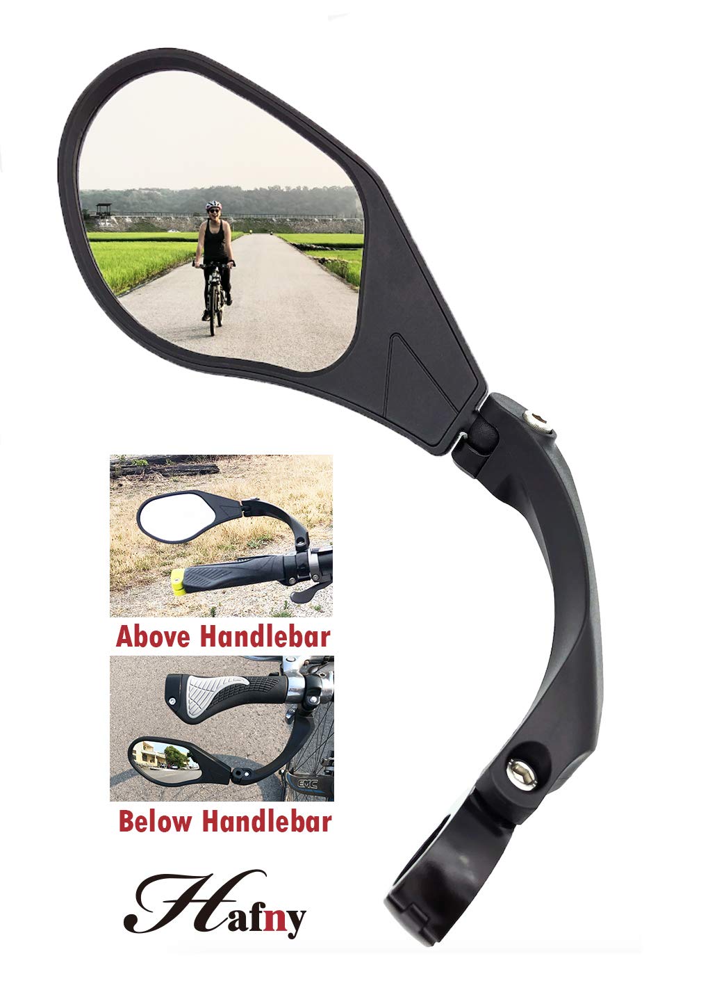 Hafny New Handlebar Bike Mirror, HD,Blast-Resistant, Glass Lens, HF-MR088LS (Left) (HF-M903LS-FR01 (Handlebar Fitting Left Side, Silver Glass))