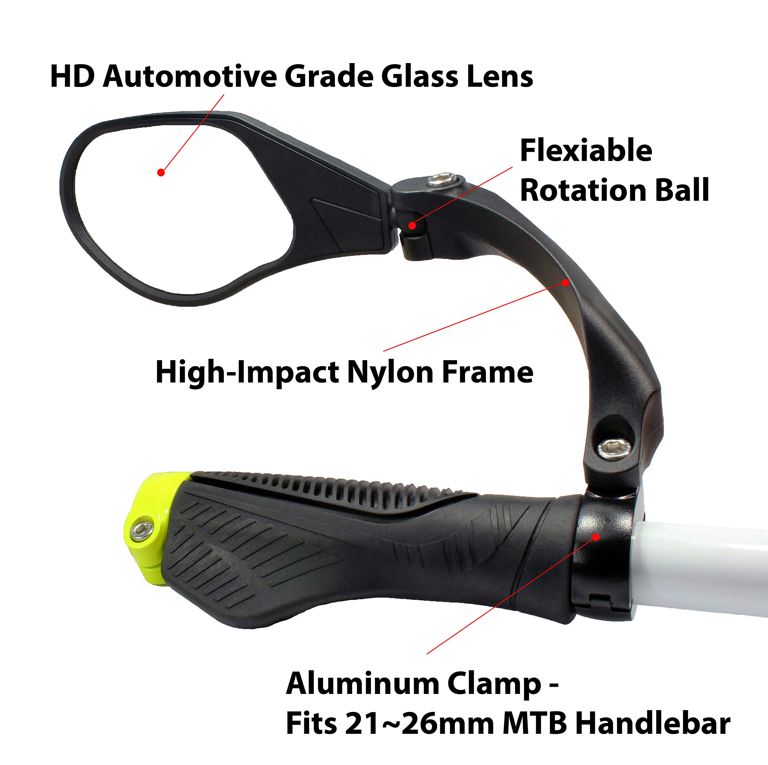 Hafny New Handlebar Bike Mirror, HD,Blast-Resistant, Glass Lens, HF-MR088LS (Left) (HF-M903LS-FR01 (Handlebar Fitting Left Side, Silver Glass))