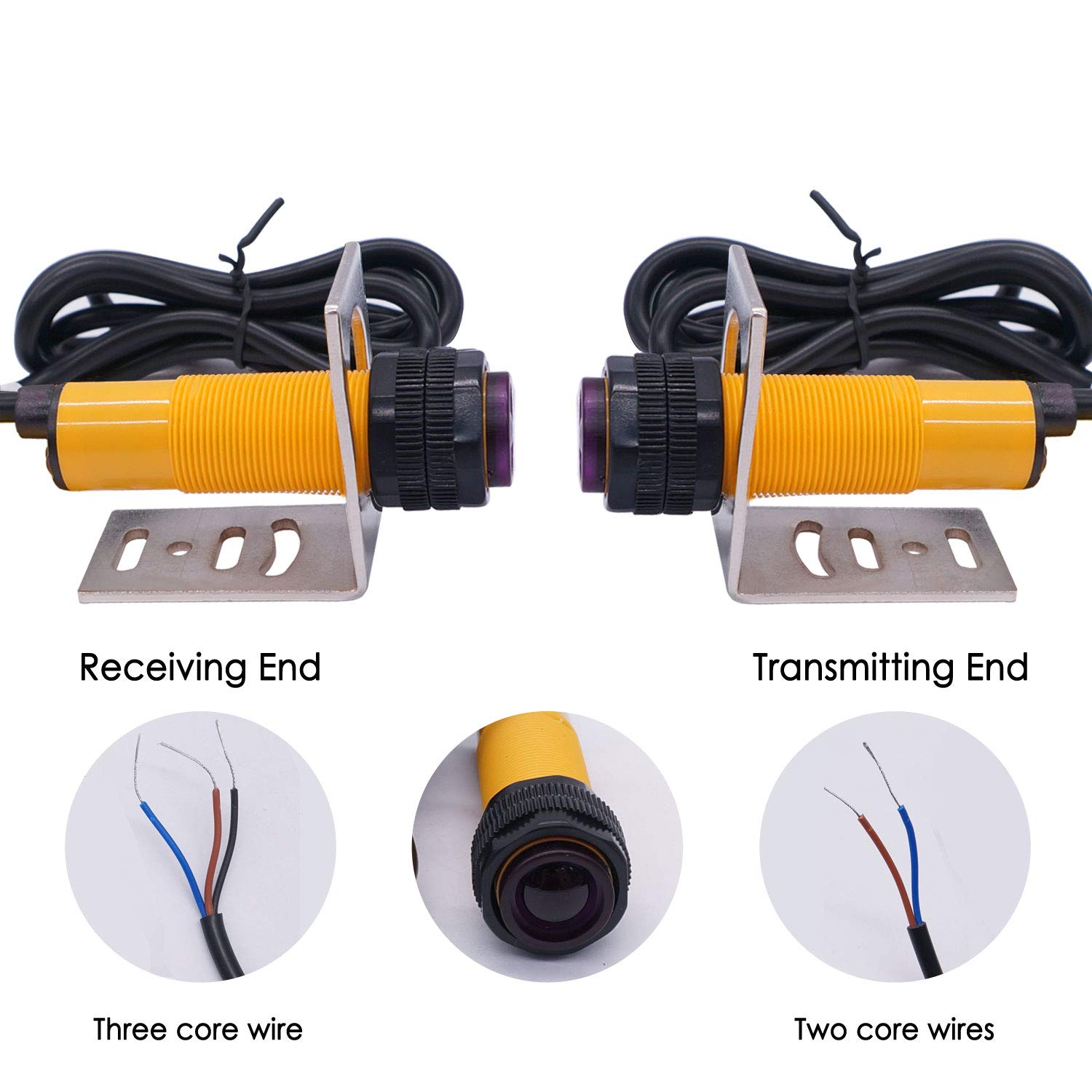 Taiss/ 1 Pair Photoelectric Sensor M18 Infrared Ray Through-Beam Reflection Optical Photoelectric Switch Sensor NPN NO 6-36VDC Proximity Switch Inductive Distance 5M with mounting Bracket E3F-5DN1