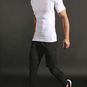 DEVOPS 3 Pack Men's Cool Dry Short Sleeve Compression Shirts, Sports Baselayer T-Shirts Tops, Athletic Workout Shirt (Large, White/White/White)