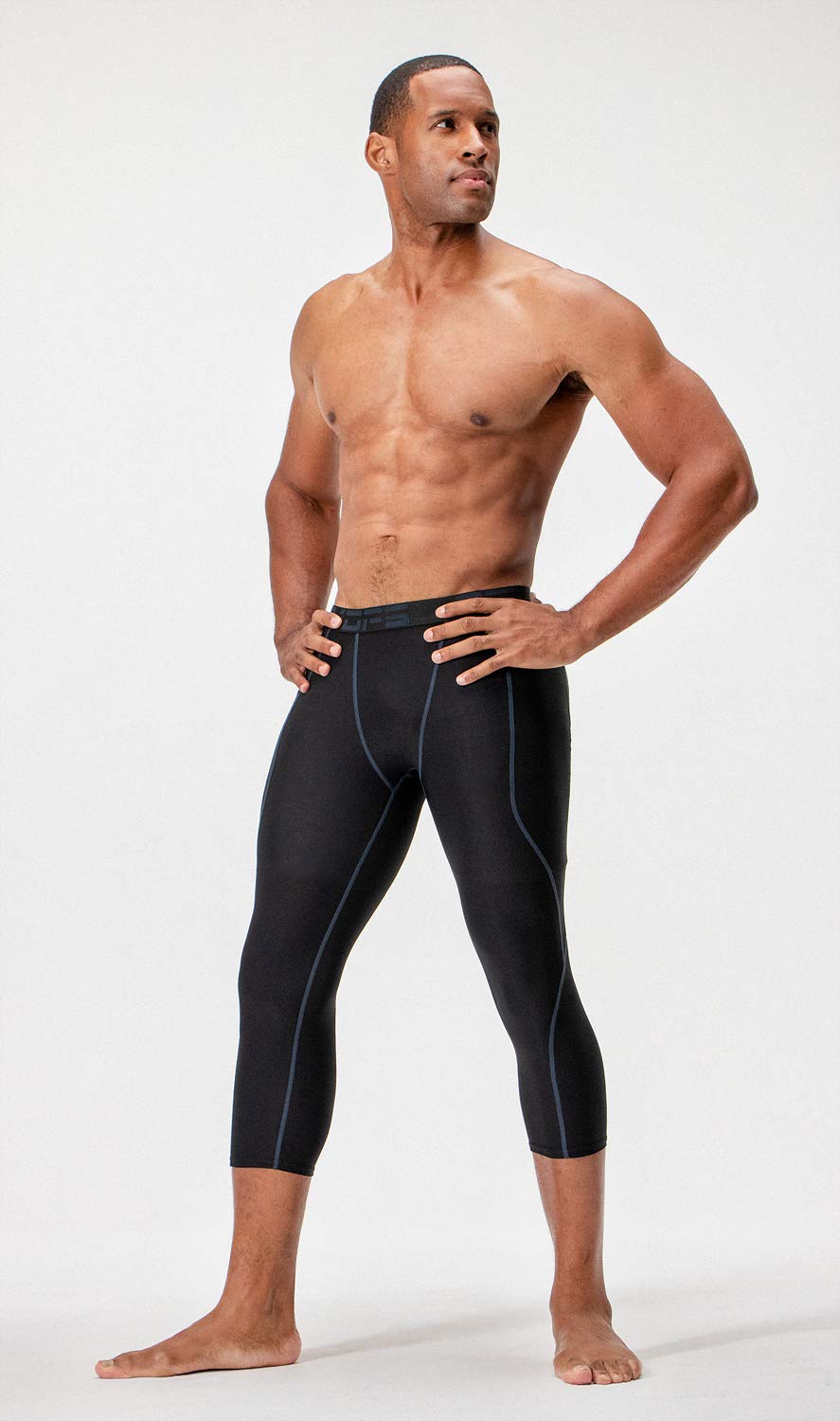 DEVOPS 2 Pack Men's 3/4 Compression Pants Athletic Leggings (Medium, Black/Black)