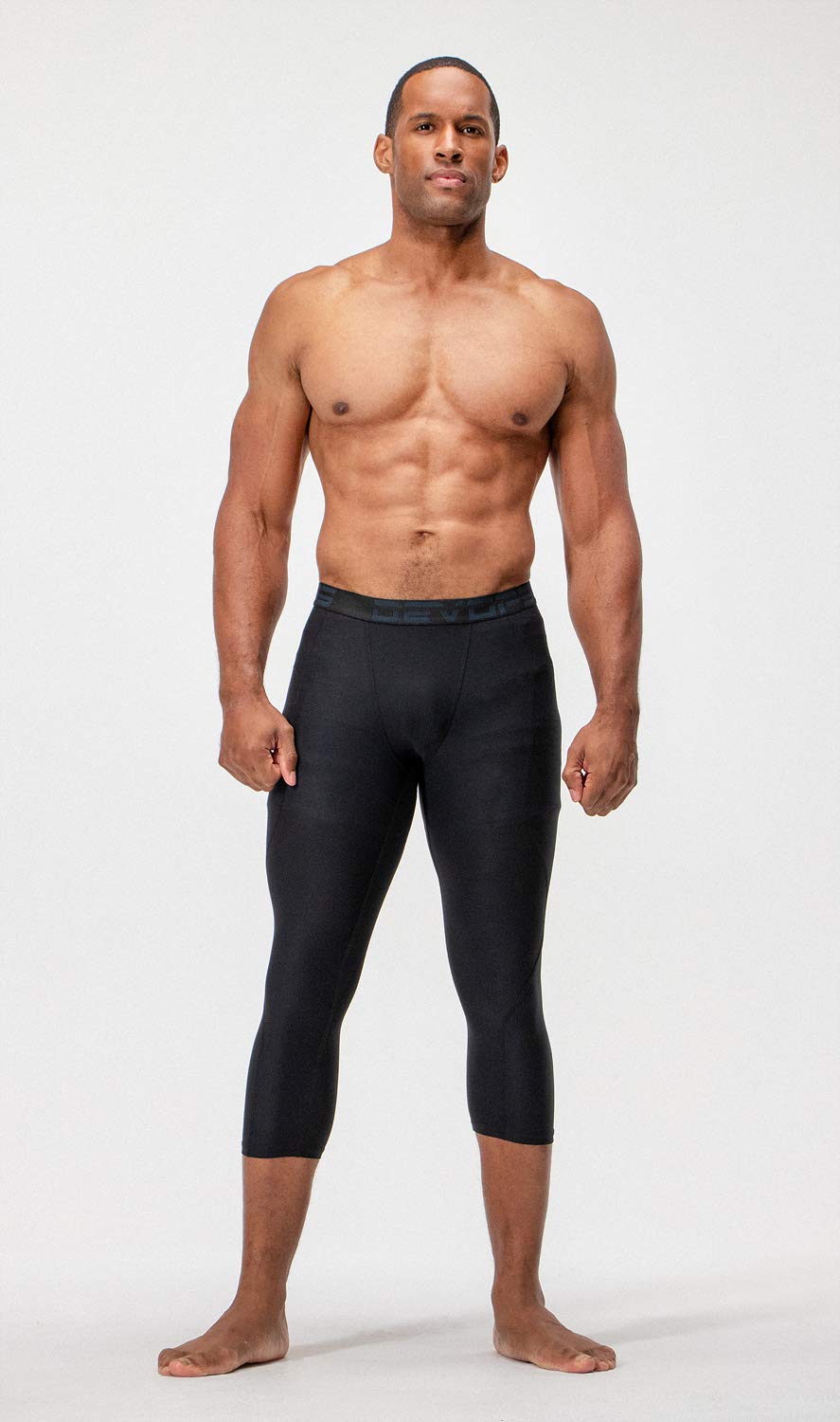 DEVOPS 2 Pack Men's 3/4 Compression Pants Athletic Leggings (Medium, Black/Black)