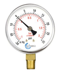 carbo instruments 2-1/2" pressure gauge, chrome plated steel case, dry, compound vacuum -30 hg - 0-30 psi lower mount 1/4" npt