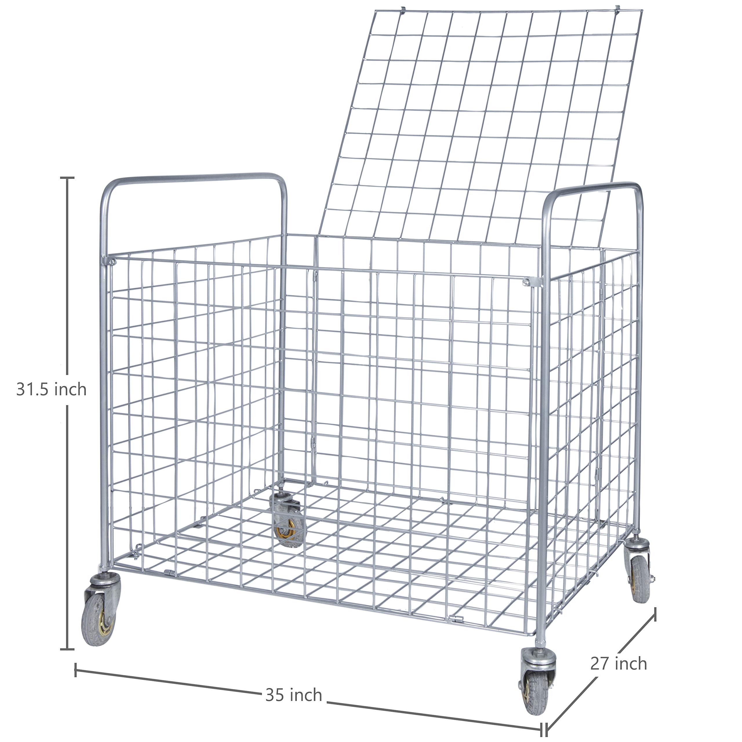 MyGift Professional Gym Chrome Silver Metal Multi Sports Ball Storage Cart with Jumbo Industrial Wheels, Commercial Grade Portable Equipment Locker Cage for Basketball, Football, Soccer, Volleyball