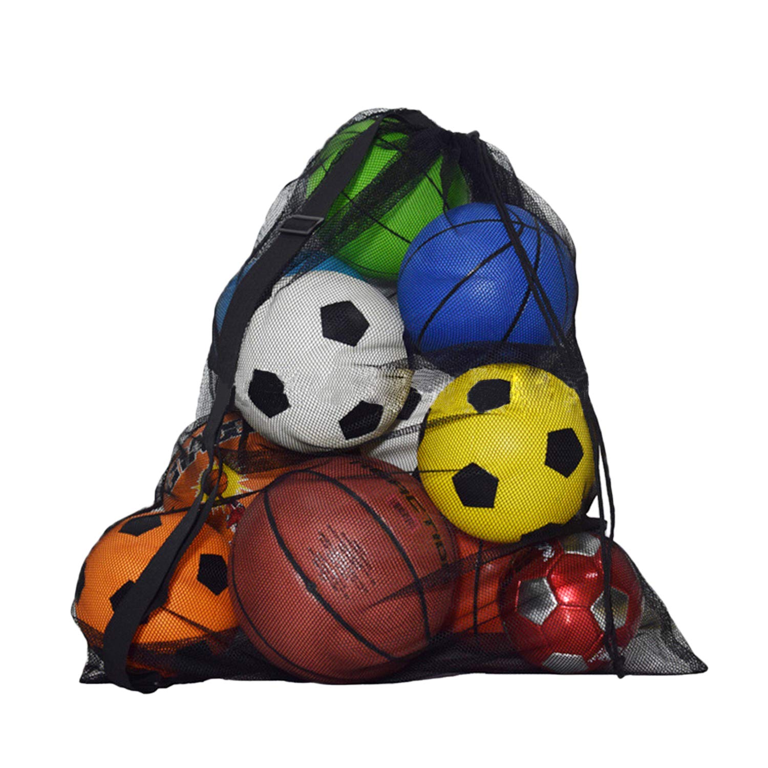 Extra Large Mesh Ball Bag Waterproof Equipment Duffel Bag Heavy Duty Net Ball Shoulder Bag Basketball Volleyball Soccer Rug Ball Football Carrying Bag Tote Storage Sack with Drawstring for 10-15 Balls