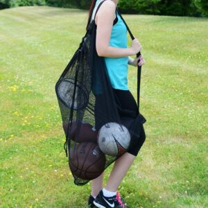 Extra Large Mesh Ball Bag Waterproof Equipment Duffel Bag Heavy Duty Net Ball Shoulder Bag Basketball Volleyball Soccer Rug Ball Football Carrying Bag Tote Storage Sack with Drawstring for 10-15 Balls