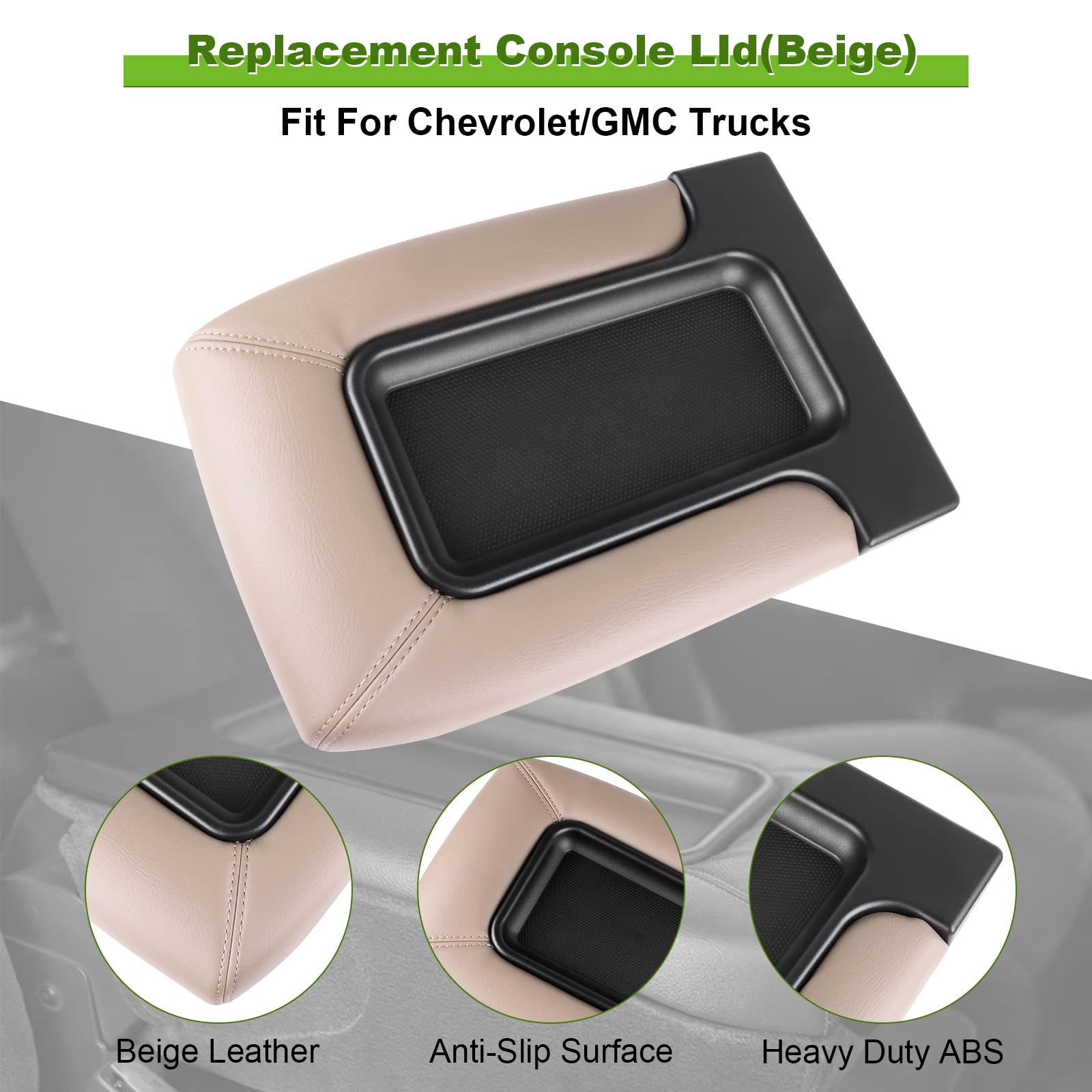 SCITOO Auto Beige Center Console Lid Kit Replacement fit for 2001-2007 for GMC Sierra Silverado