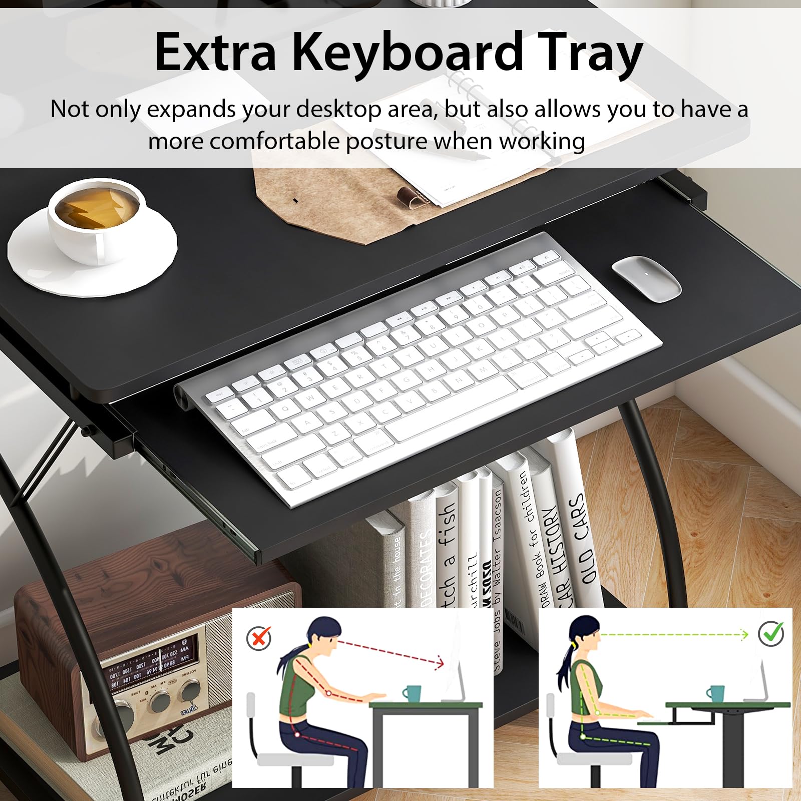 Tangkula Small Computer Desk with Keyboard Tray, Home Office Desk Workstation with CPU Stand, Study Writing Desk for Small Spaces, Compact Portable PC Laptop Desk for Bedroom