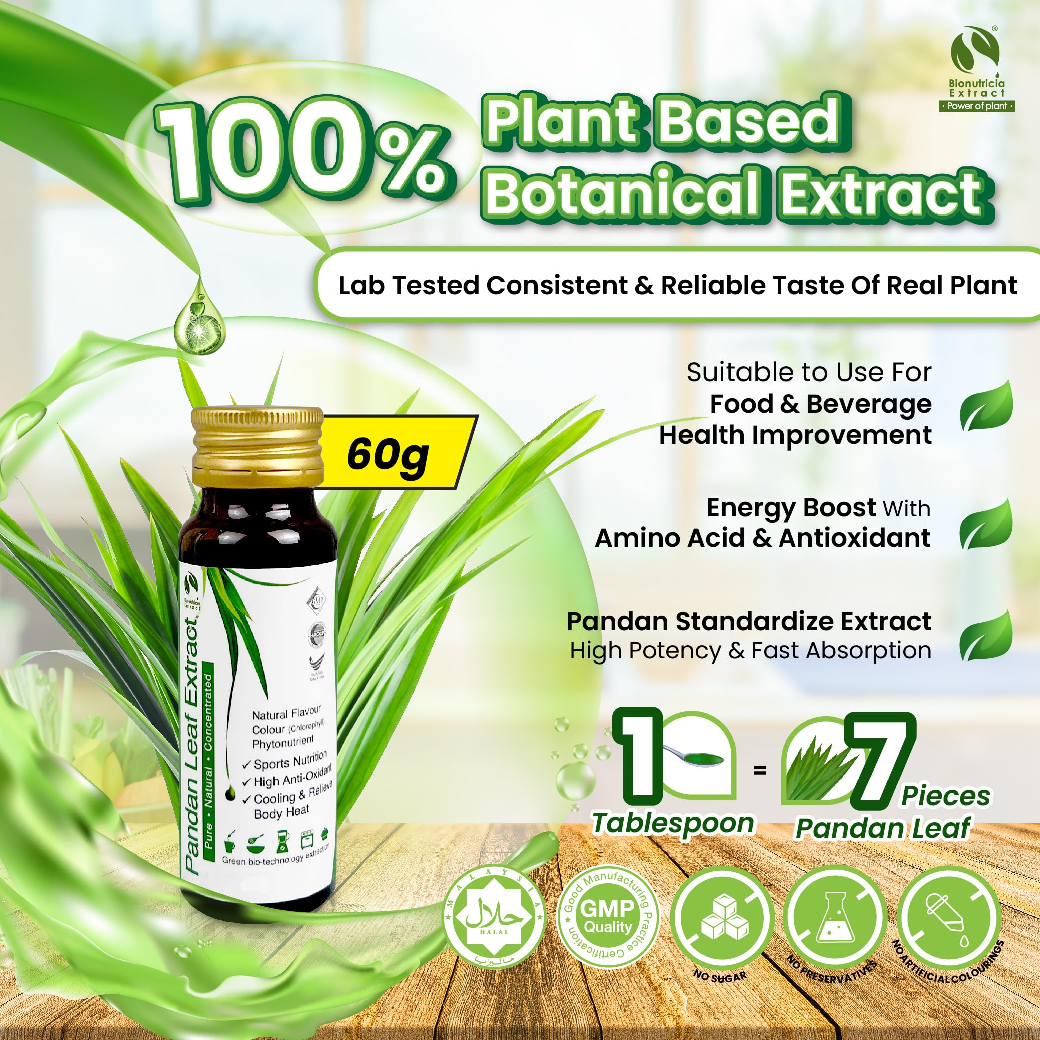 3 Bottle Pandan Leaf Extract Concentrate for Bakery & Beverage (60g) | Standardized Plant Extract of the East,Fresh Natural Asian Gourmet Baking Ingredient